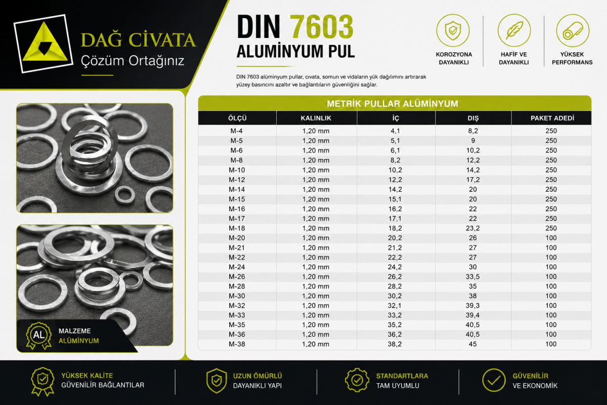 DIN 7603 Aluminyum Pul - Dağ Civata